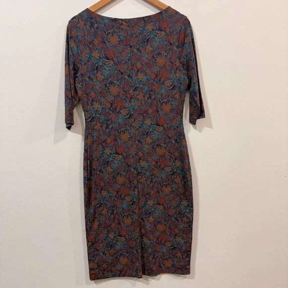 Peruvian Connection Pima Cotton Boat Neckline Neutral Floral Midi Dress Size M - Picture 4 of 10